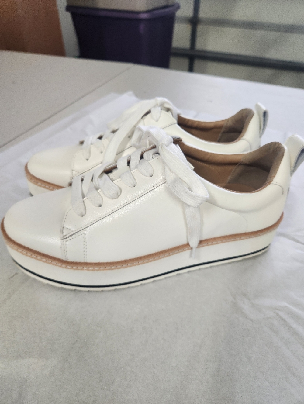 Chelsea & Violet Penny leather platform sneakers in white.  - Picture 3 of 8